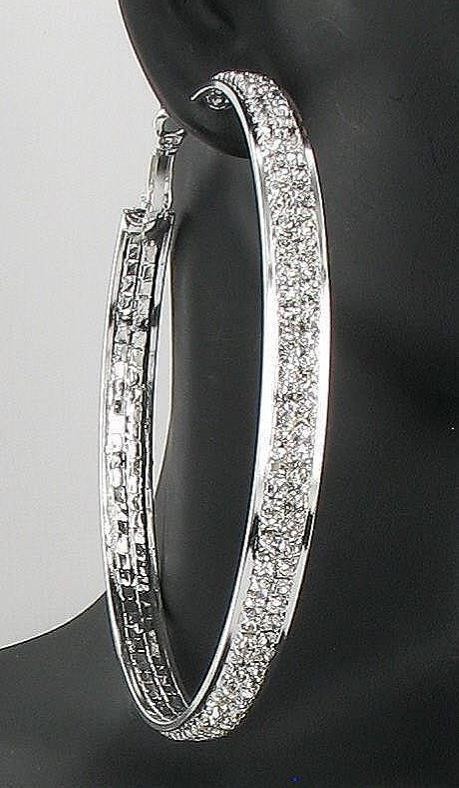Hoop Earrings Clear Crystal 3.25