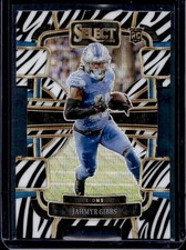 2023 Panini Select Jahmyr Gibbs Zebra Prizm Die Cut SSP RC Concourse #34 Lions