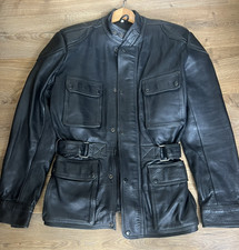Vintage Leather Motorcycle Jacket 4 Pocket Belted Touring Trailmaster Style (38)