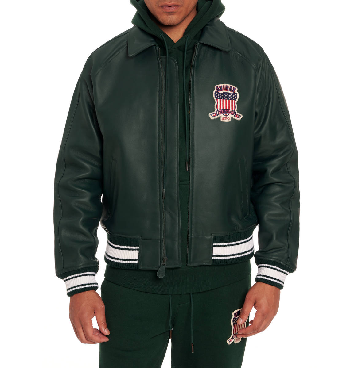 Avirex Men's Green Bomber Jacket – Soft Real Leather American