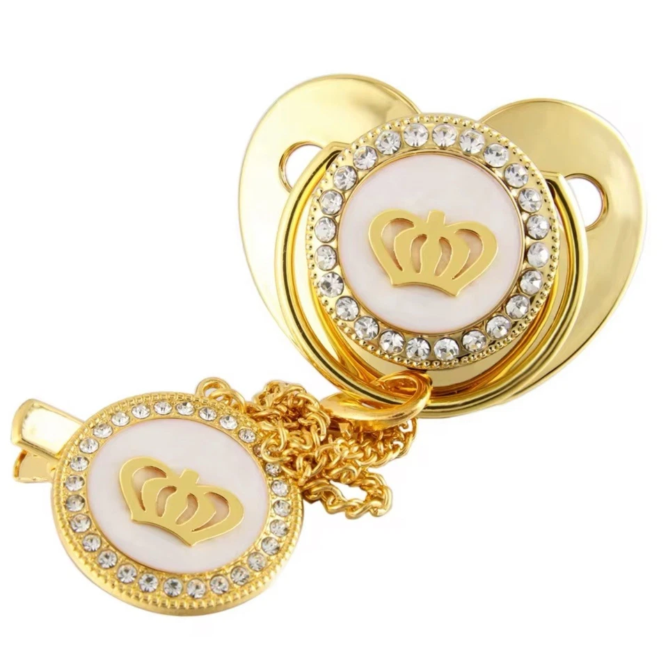 Luxury Crown Pacifier Clip Chain Set Baby Shower Gift Silicone Newborn Dummy Bpa - Image 3 of 4