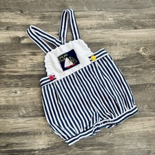 Vintage Shortall Overall Bubble Romper Sailboat Nautical Boys One Piece 24 month