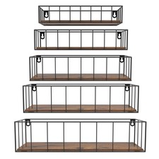 Floating Shelves Wall Mounted Set of 5, Hanging Storage Wall Shelf with Rail ...