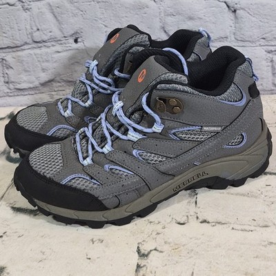 Merrell Moab Mid Waterproof Hiking Boots Big Kid 3M Grey Periwinkle Vibram Flaw