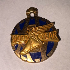 Goodyear Gold & Blue Winged Foot Tires Advertising Pin Badge 10k G