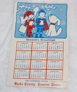 1978 Buck's County PA Courier Times Snow Scene Drawing with Kids Dog Deer