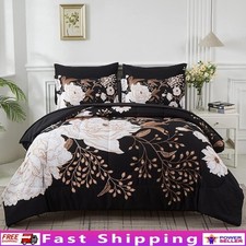 7 Piece Queen Bed in a Bag Microfiber Comforter Set Floral Pattern Bedding New