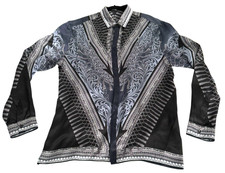 Versace Collection City Men's Size 42 100% Silk Shirt Blue Gray Button Front EUC