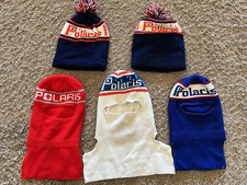 Lot Vintage Polaris Snowmobile Winter Stocking Hats Red White Blue Face Ski Mask