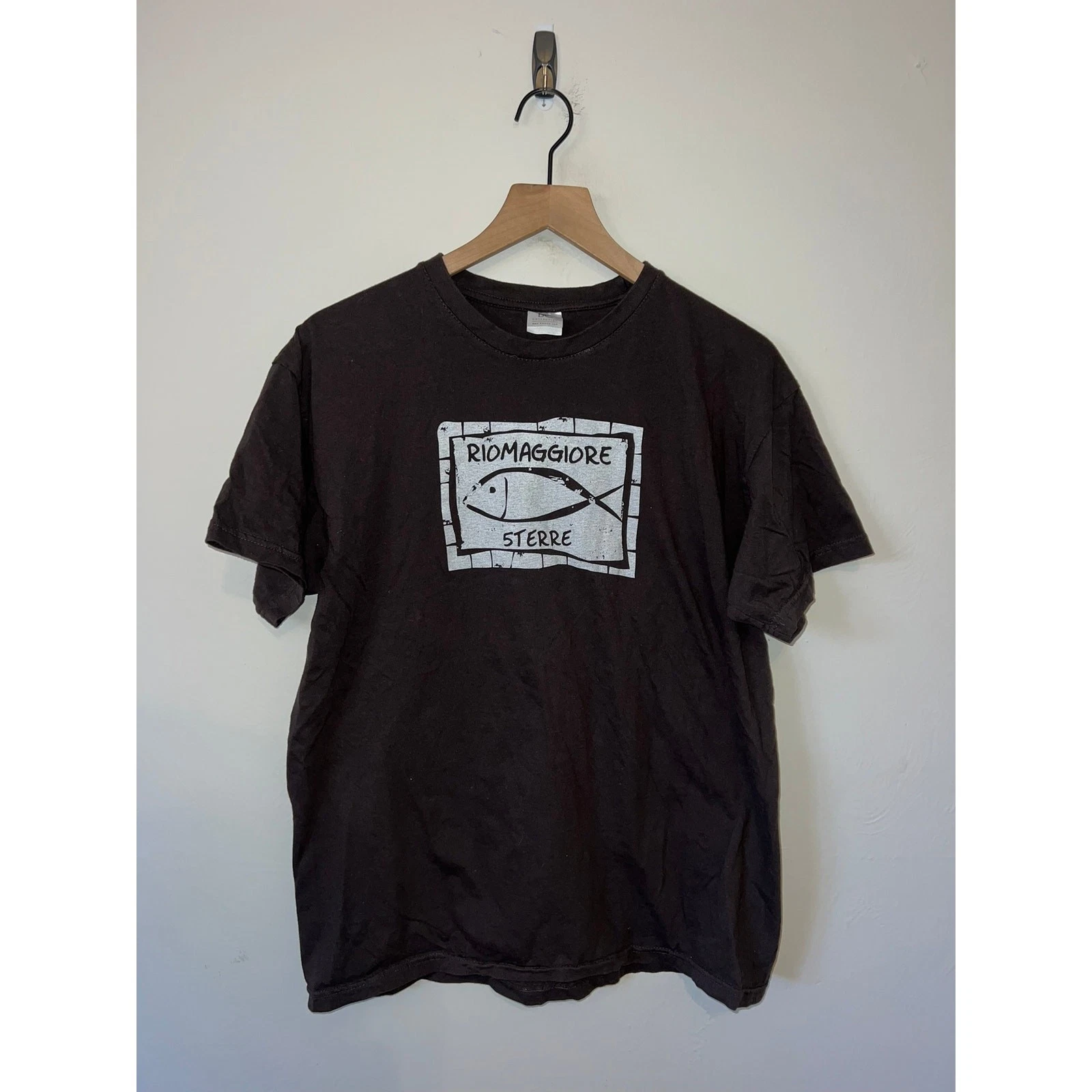 Vintage Fish Shirt Riomaggiore Sterre 5Terre Artwork Italy Art Graphic Tee Large