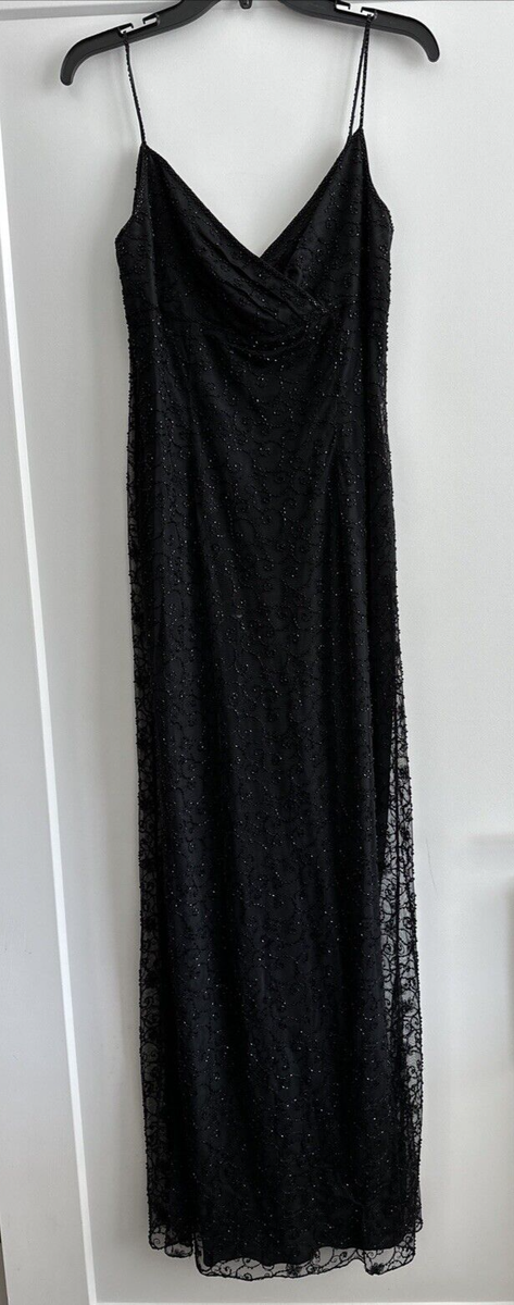 Oleg Cassini Black Tie Sz 12 Vintage Beaded Evening Gown Dress Spaghetti  Straps | eBay