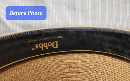 Vtg. DOBBS "Coronado" Fedora Hat - Tan Shantung Palm Finish, Fly Lure Hatpin ~7¼ - Picture 16 of 24