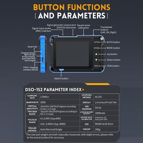 FNIRSI DSO153 2-in-1 Handheld Digital Portable Oscilloskop Signal Generator USA - Bild 10 von 19