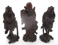 3 Vintage Carved Wood Asian Men Sculptures