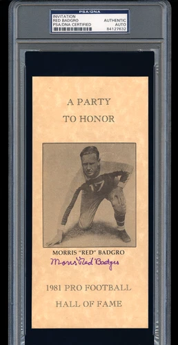MORRIS RED BADGRO SIGNED 1981 PRO FOOTBALL HOF INVITATION PSA/DNA AUTOGRAPHED