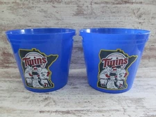 SET OF 2 MLB MINNESOTA TWINS PLASTIC BUCKETS Reusable Popcorn RARE Collectible!