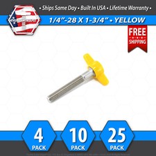 1/4"-28 x 1-3/4" Thumb Screw Stainless Steel - Yellow Tee / Wing Knob - USA