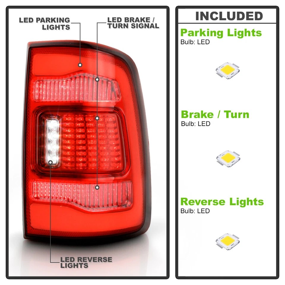 Conjunto de lanternas traseiras de tubo Full LED vermelho claro Dodge Ram 1500 2500 3500 2009-2018 - Imagem 4 de 4