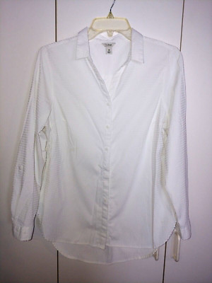 L.L. BEAN LADIES WHITE CRINKLE STRETCH LS/ROLL-TAB BUTTON TOP-PM-NWOT-POLY/NYLON