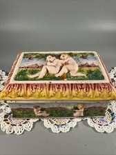 Vintage Playful Cherbs Porcelain Trinket Jewelry Box Made in Italy 5.25? X 2.75?