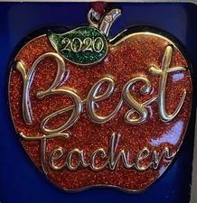 'BEST TEACHER' 2020 Apple Collectible Ornament w/ Glitter by Regent Square - NEW