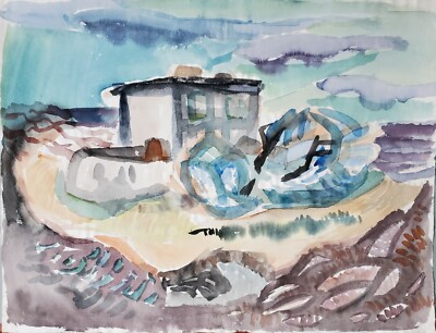 Gemälde Aquarell Abstrakt Landschaft Haus Finka Meer Horst Heinen Nachlass