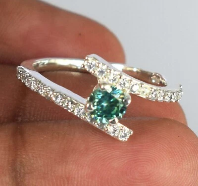 Zertifiziert Grün Diamant Solitaire 0.93 CT Rundschliff Damen Ring Kollektion - Bild 1 von 4