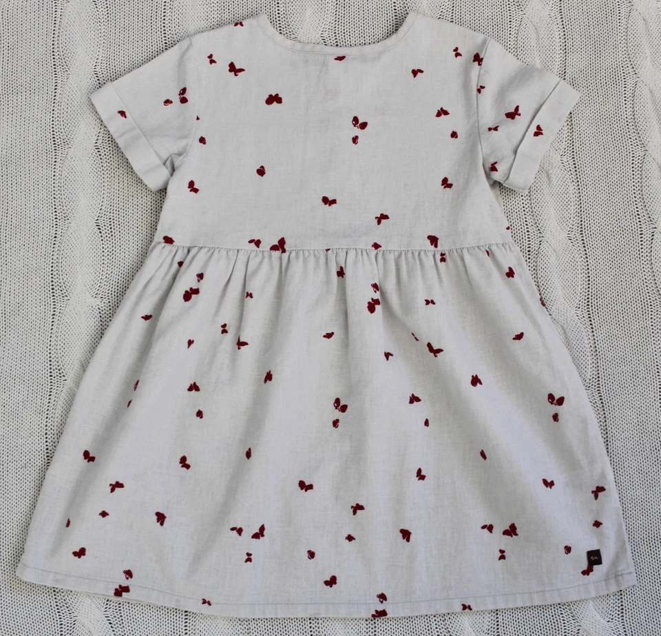 ЧАЙ коллекции льняной смеси бежевый и красный бабочка кнопка платье, размер 5 - Изображение 4 из 4