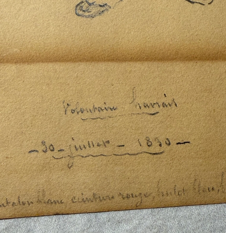 antiguo retrato militar francés de 1830 de hombre en uniforme dibujo armado boceto Foto 2 de 4