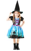 Mondlicht HexenkostüM MäDchen Halloween Hexen Festkleid Outfit + Hut Alter 3-1