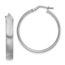 Italian 14k White Gold Medium 5mm x 31mm Satin Finish Hinged Hoop Earrings