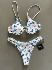 Zaful Swim White Bikini with Colorful Butterflies - Small