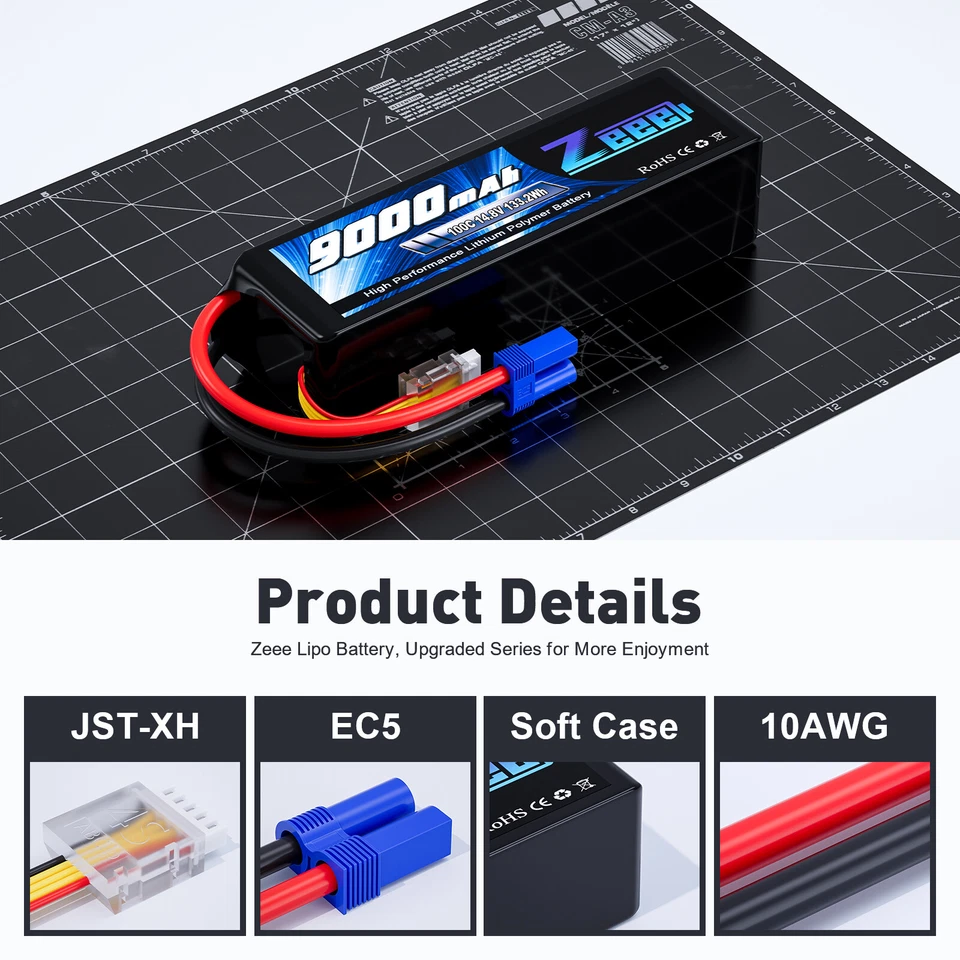 2xZeee 4S Lipo Battery 9000mAh 14.8V 100C EC5 for Xmaxx RC Car Truck Tank Racing - image 2 of 4