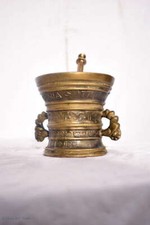 Alter Messing M&ouml;rser St&ouml;&szlig;el AMOR VINCIT OMNIA 1771 Verzierungen SPES MEA IN DEO