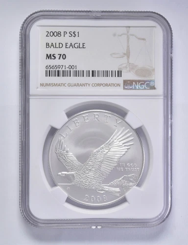 MS70 2008-P American Bald Eagle Commem Silver Dollar $1 NGC Brown Lbl
