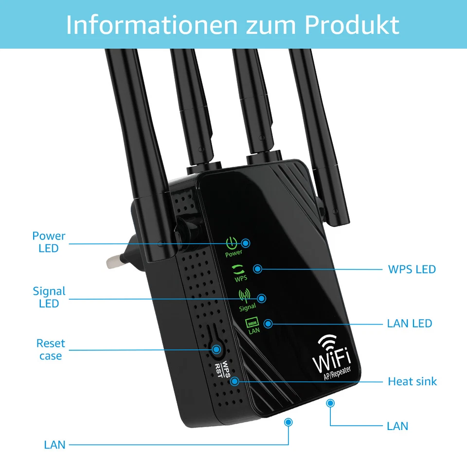 Wireless WLAN Repeater Router Range Wifi Verstärker Signal 1200 Mbit/s DE - Bild 2 von 4