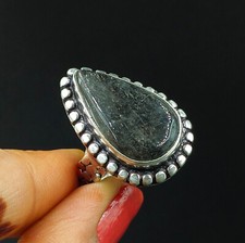 Natural Azurite Quartz Pear Gemstone 925 Sterling Silver Adjustable Ring