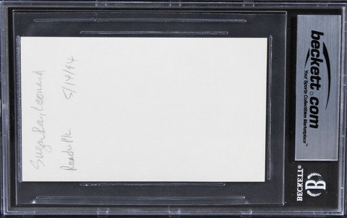 Sugar Ray Lenoard Authentic Signed 3x5 Index Card Autographed BAS Slabbed 3 - Picture 2 of 2