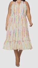 Black Tape Women's Yellow Trendy Tie-Waist Printed Dress Plus Size 2X