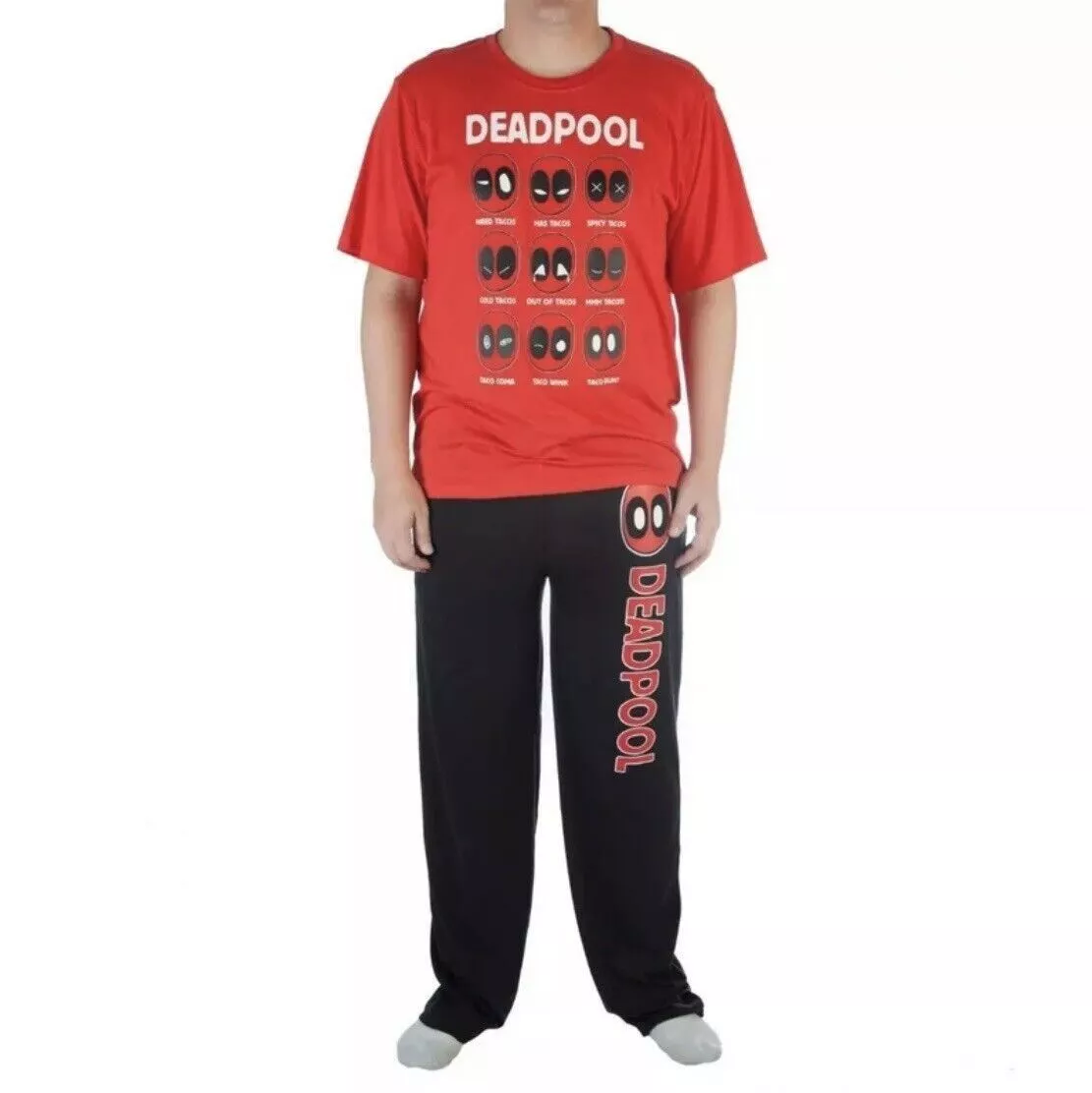 NEW Mens Pajamas Set Large Deadpool Shirt Pants Sleepwear PJs Marvel Superhero