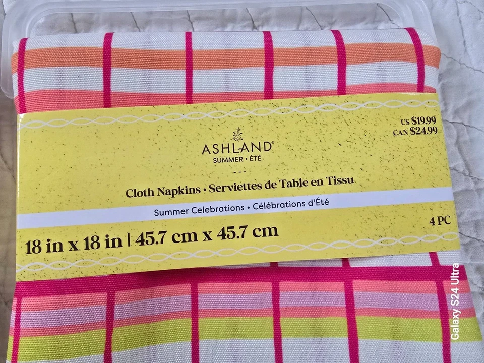 NEW Ashland 8 PC Cloth Plaid Napkins Summer Celebrations 16"X18" Set Of 2 NIP - Image 3 of 4