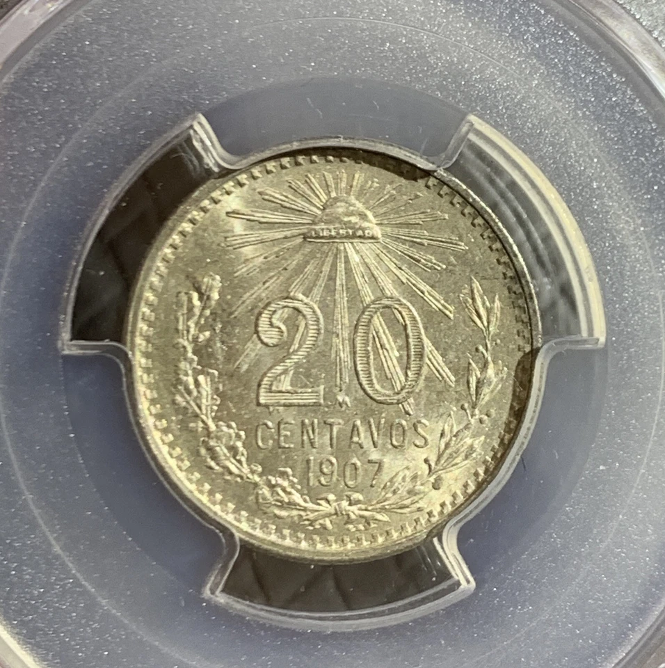 1907 MEXICO EARLY DATE 20 CENTAVOS PCGS MS64 - Image 2 of 3