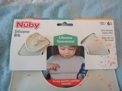 Nuby Silicone Bib Solid White Multi Color Sprinkles Scoop Pocket BPA Free 6+ mos - Picture 2 of 7