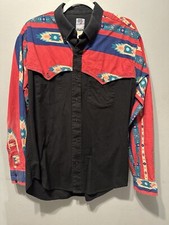 Vintage Cowboy Button Up Aztec Rodeo Shirt Men's L Silver Canyon USA X-Long Tail