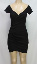 Fashion Nova Women's Dress Stretch Off Shoulder Short Sleeve Ribbed Black Size S