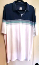 Mens Golf Polo Shirt 2XL White Blue Geometric Striped Opti Dri Logo Callaway EUC