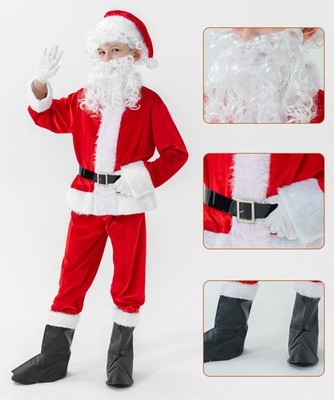 Children's Santa Claus Suit 8pc. Boys Child Velvet Christmas