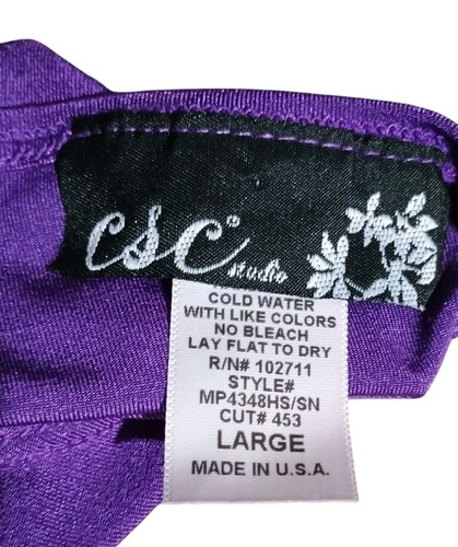 CSC Studio Blouse SZ Large Purple Gold Graphics Balloon Sleeve Elastic Waist - Picture 12 of 12
