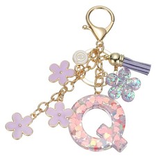 Alphabet Q Tassel Cherry Blossom Initial Letter Keychain Purple, Pack of 1