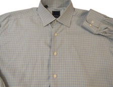 DAVID DONAHUE Men's dress Shirt 17-34/35 trim fit 100% cotton blue/green checks